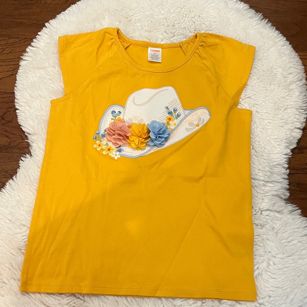 Gymboree Yellow Tee with Floral Cowboy Hat Design